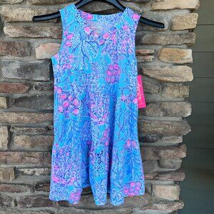 LILLY PULITZER Girls Mini Lorina Dress Large or XS Blue Ibiza Cotton NWT